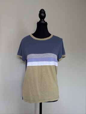 Prana Women's Cozy Up Ringer Color lock Tee Blue/Green Size M Gorpcore